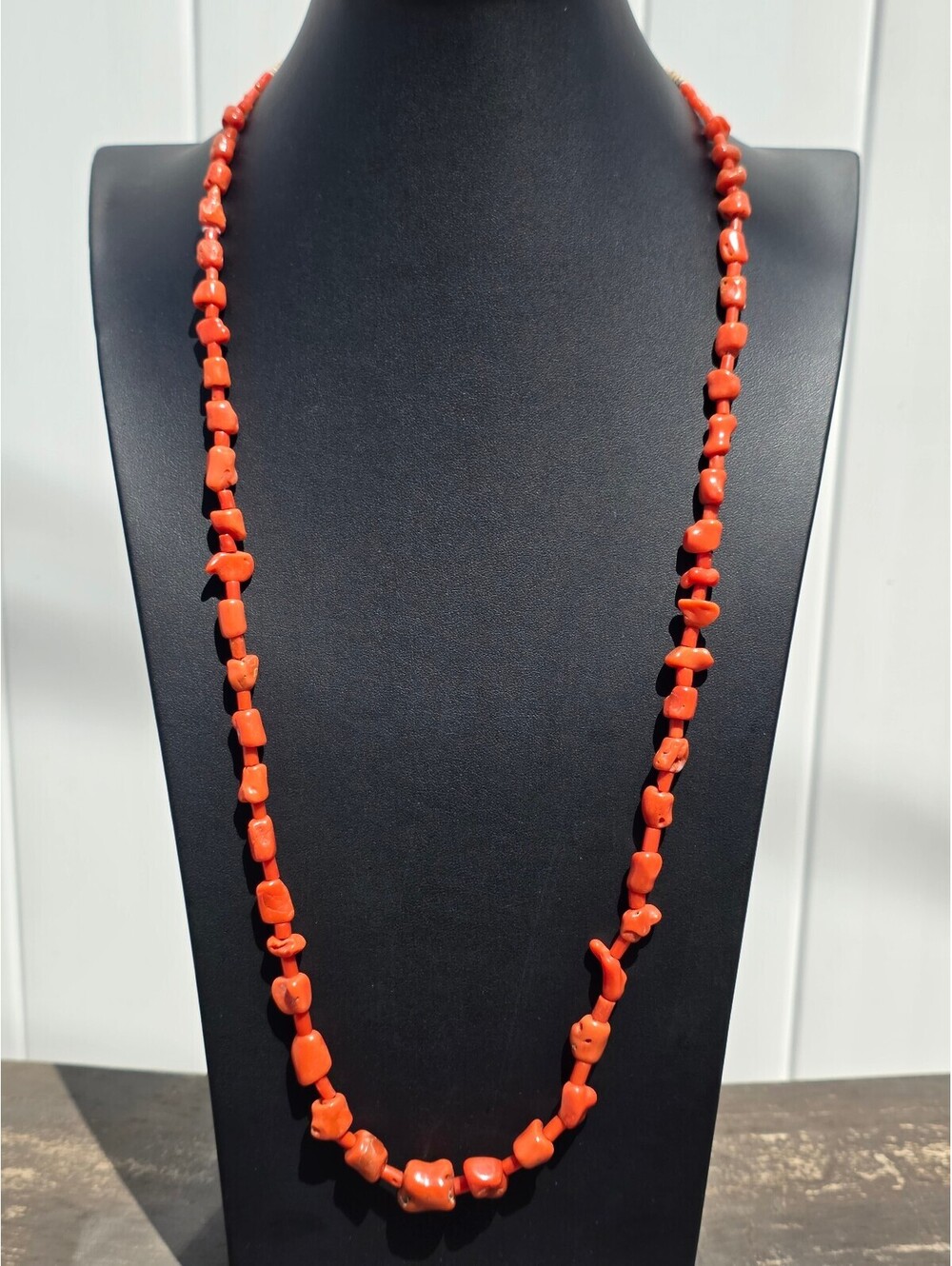 Vintage Native American Kewa Santo Domingo Coral Heishi Necklace 32” Sterling